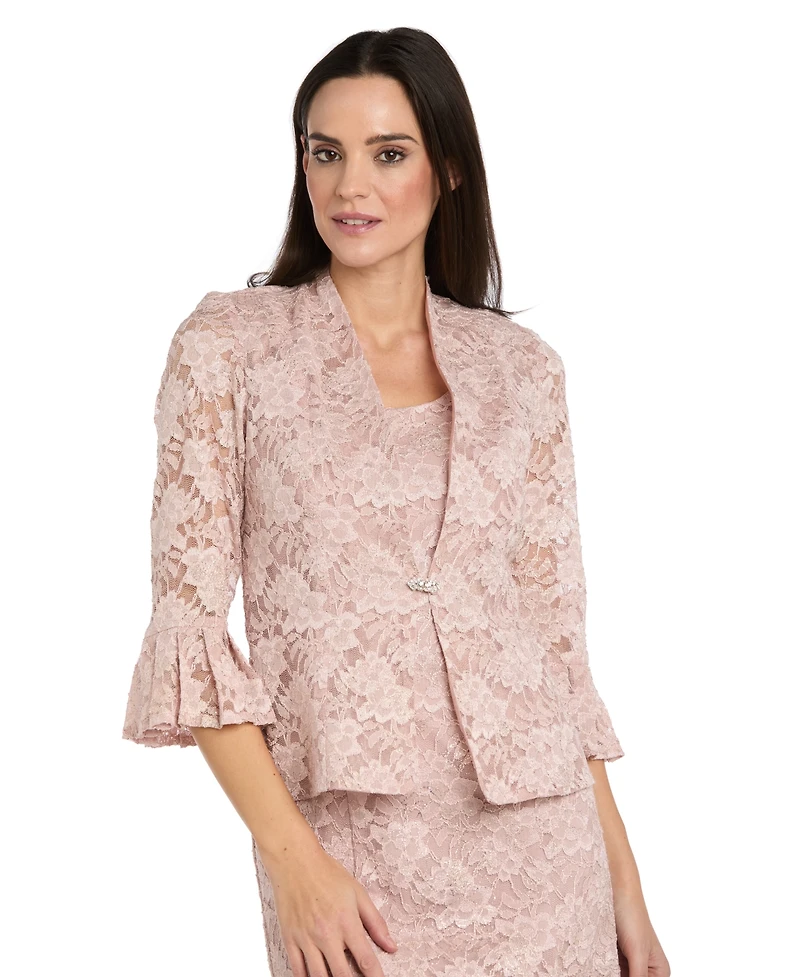 R & M Richards Petite Lace Pleat Hem Jacket Dress