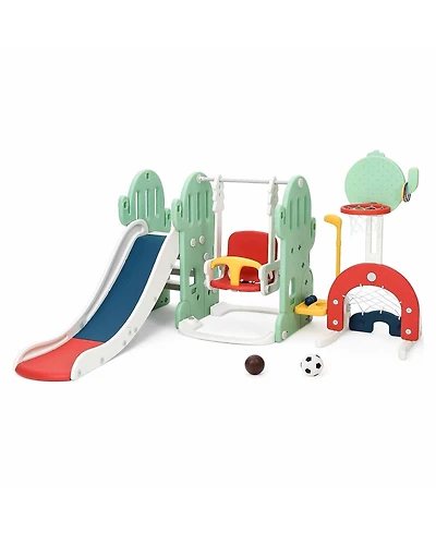 gaomon 7 in 1 Toddler Slide and Swing Set with Slipping Slope Basketball Hoop Soccer Golf Ring Toss Game