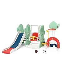 gaomon 7 in 1 Toddler Slide and Swing Set with Slipping Slope Basketball Hoop Soccer Golf Ring Toss Game