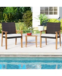 Gymax 3 Pcs Patio Pe Wicker Furniture Set w/Coffee Table & Cushions for Front Porch Outdoor