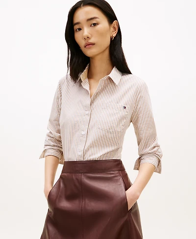 Tommy Hilfiger Women's Classic Poplin Roll-Tab Long-Sleeve Shirt