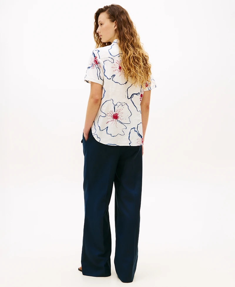 Tommy Hilfiger Women's Printed Linen Short-Sleeve Relaxed Shirt