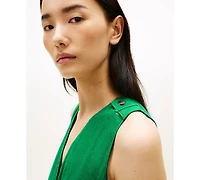 Tommy Hilfiger Women's Linen Belted V-Neck Wrap Dress