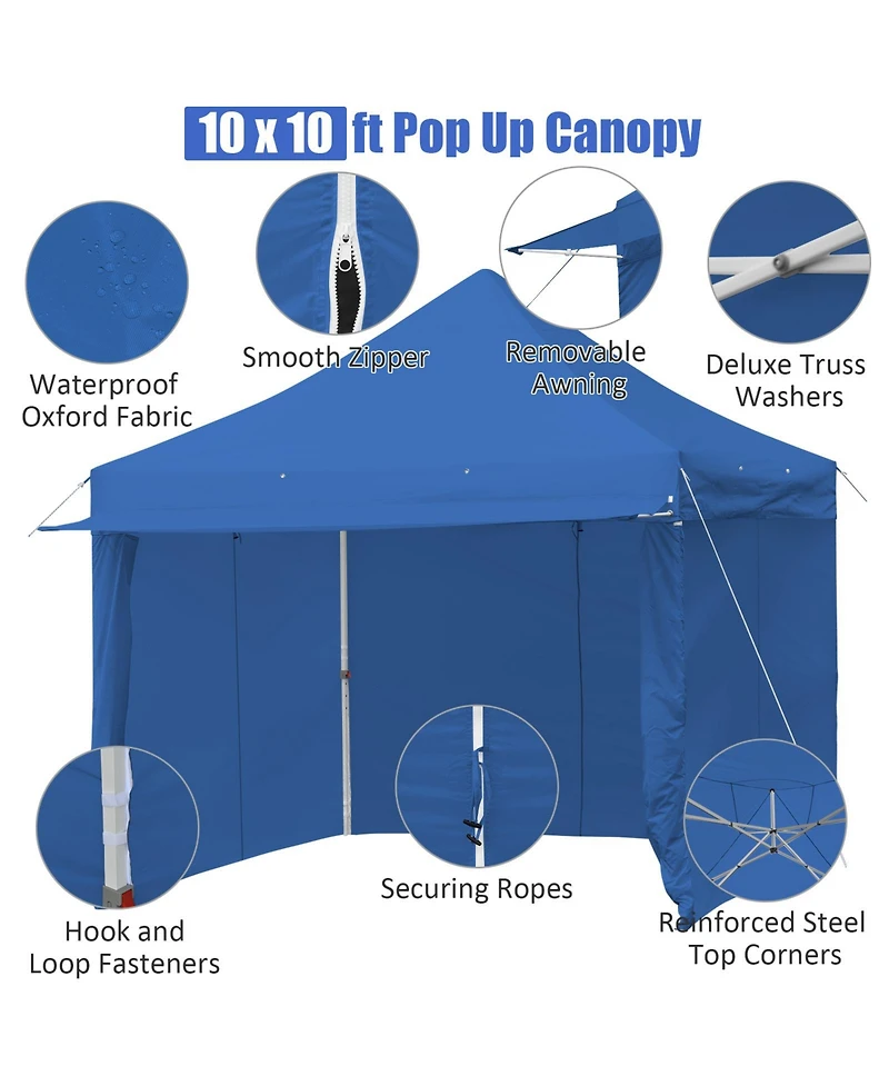 Mecale 10x10 ft Pop-Up Gazebo with 4 Adjustable Heights & Folding Awning