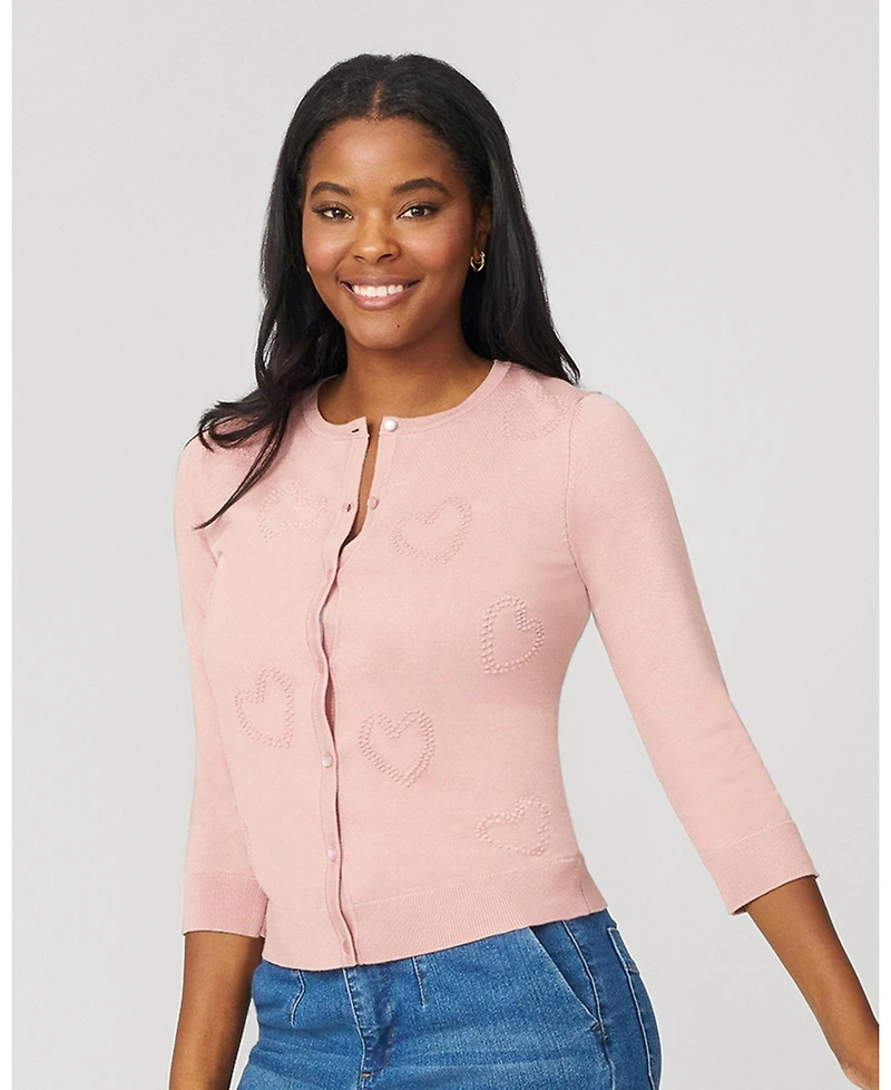 Cable & Gauge Women's Textured Heart Knit Cardigan