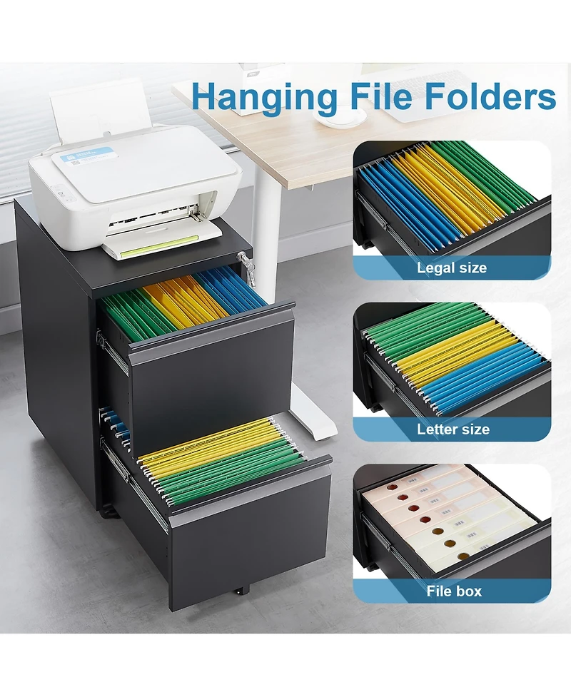 Rainsken 2 Drawer Mobile File Cabinet, Under Desk Filing Cabinet on Wheels