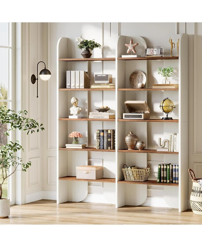 Tribesigns 5-Tier Farmhouse Bookshelf, 70.87-Inch Tall Double Wide Bookcase