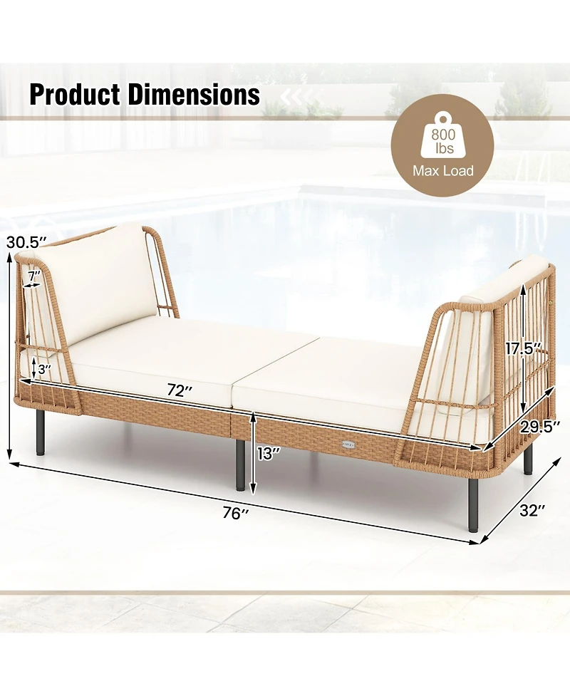 Gymax 2PCS Patio Wicker Daybed w/Seat Back Cushions Robust Metal Legs For Backyard