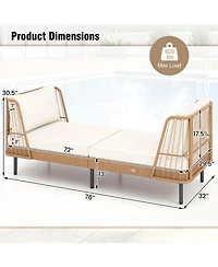 Gymax 2PCS Patio Wicker Daybed w/Seat Back Cushions Robust Metal Legs For Backyard
