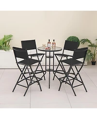 Gymax Folding Bar Stools Set of 4 Patio Sling Chairs w/ Backrest Humanized Footrest