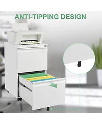 Rainsken 2 Drawer Mobile File Cabinet, Under Desk Filing Cabinet on Wheels, Metal Vertical Storage Cabinet with Lock for Legal/Letter/A4 File