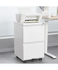 Rainsken 2 Drawer Mobile File Cabinet, Under Desk Filing Cabinet on Wheels, Metal Vertical Storage Cabinet with Lock for Legal/Letter/A4 File