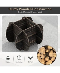 Sugift 35 Round Coffee Table Unique Circle Center Table with Tempered Glass Top and Solid Wood Base