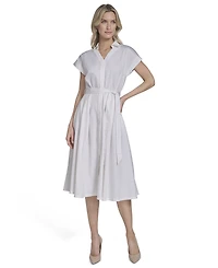 Calvin Klein Women's Belted Cap-Sleeve Collared Midi Shirtdress