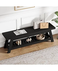 Tribesigns 55" Wood Entryway Bench with Shoe Storage