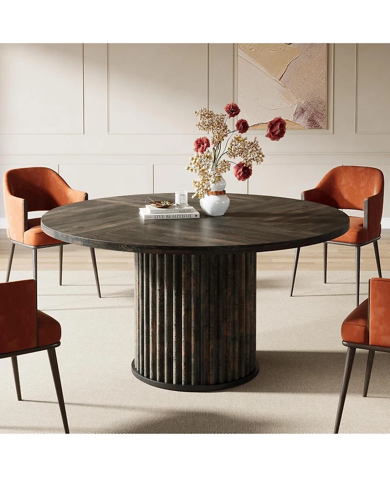 Tribesigns 47.24-Inch Round Dining Table for 4-6 People, Modern Fluted Mdf + Metal Base Kitchen Table