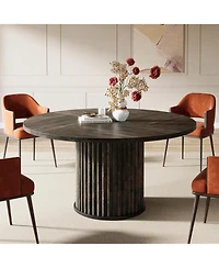 Tribesigns 47.24-Inch Round Dining Table for 4-6 People, Modern Fluted Mdf + Metal Base Kitchen Table