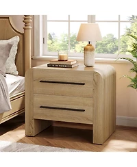 Tribesigns Nightstand with 2 Drawers Set of 2, 27.55" Night Stand with Storage, Modern Curved Bedside Table with Metal Handles.