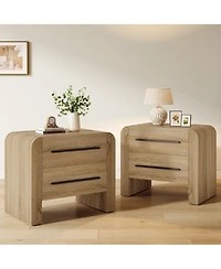 Tribesigns Nightstand with 2 Drawers Set of 2, 27.55" Night Stand with Storage, Modern Curved Bedside Table with Metal Handles.