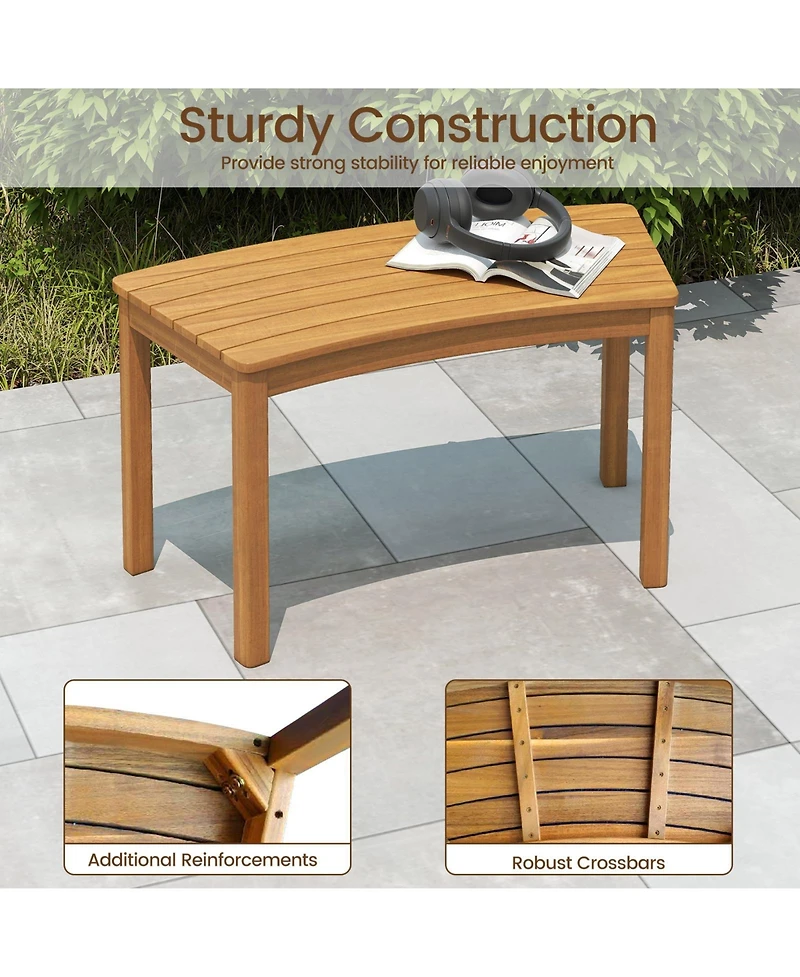 Gymax Outdoor Curved Acacia Wood Bench Set of Patio Garden Backless Fire Pit Bench