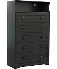 gaomon 4 Drawer Wooden Nightstand for Bedside with Led Lights & Charging Station, Wood Chest of Drawers for Closet, Living Room, Hallway, Entryway