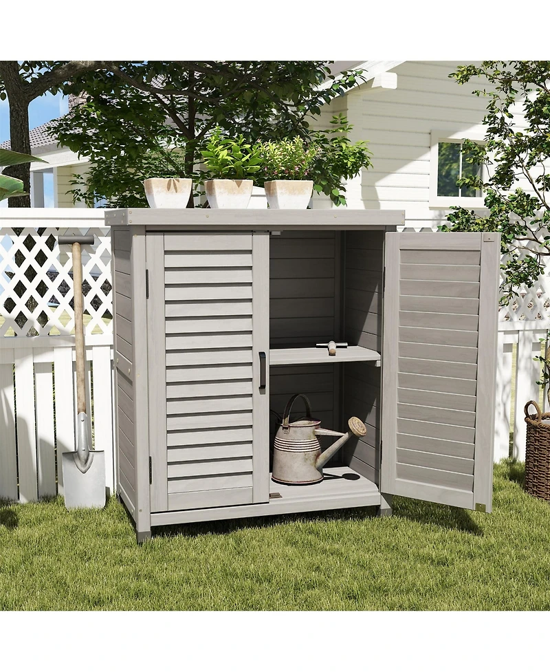 Clihome 31.5x17x36" Potting Bench with Storage Cabinet and Metal Tabletop