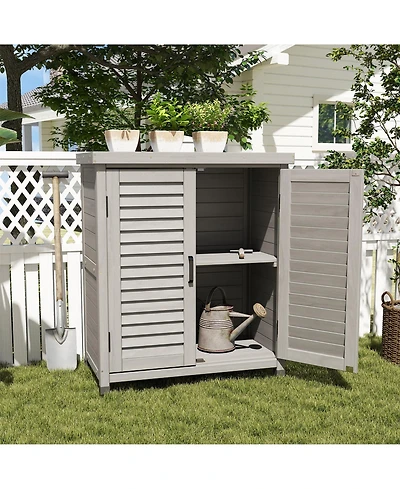 Clihome 31.5x17x36" Potting Bench with Storage Cabinet and Metal Tabletop