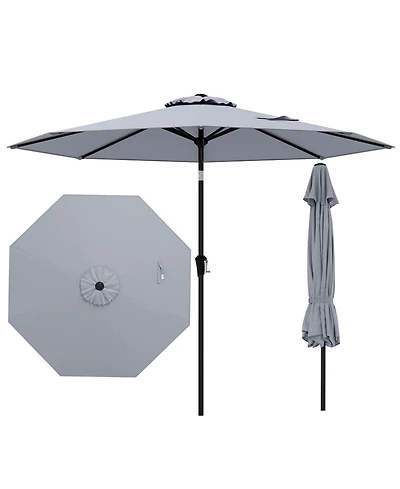 Gymax Patio Umbrella w/Push Button Tilt Crank Handle 8 Sturdy Ribs for Patio Garden
