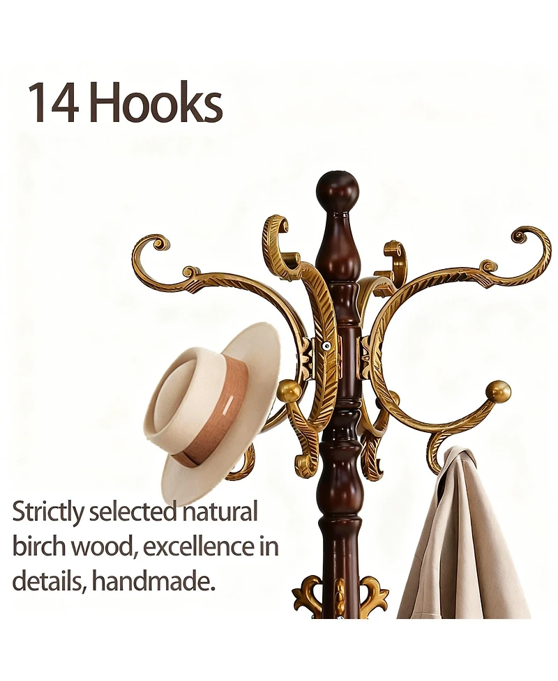 Yigii Stable Round Base Coat Rack with 14 Hooks for Space-saving Storage