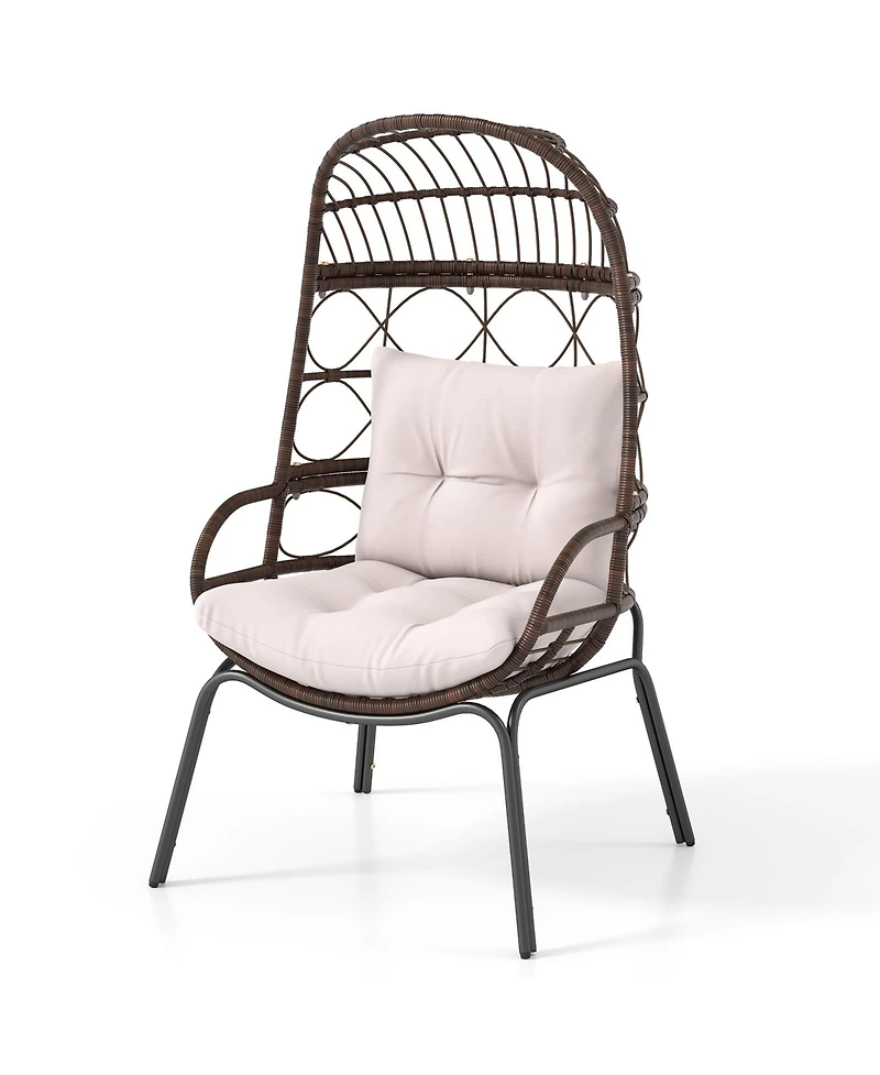 Gymax Pe Wicker Egg Chair Patio Cocoon Lounger w/ Comfortable Cushions & Metal Frame