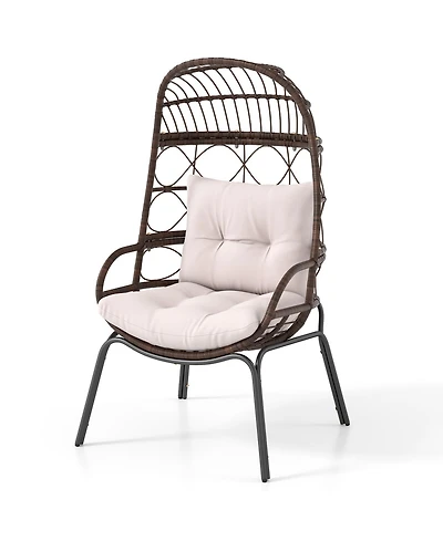 Gymax Pe Wicker Egg Chair Patio Cocoon Lounger w/ Comfortable Cushions & Metal Frame