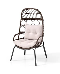 Gymax Pe Wicker Egg Chair Patio Cocoon Lounger w/ Comfortable Cushions & Metal Frame