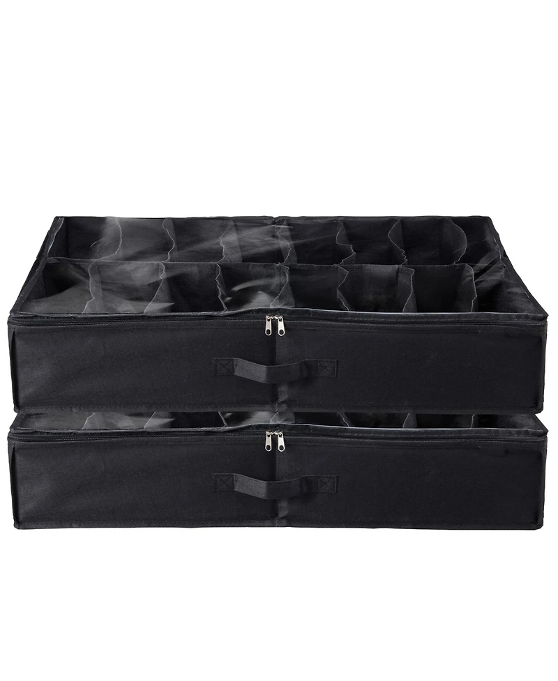 Rainsken Under Bed Shoe Storage Organizer Set of 2, Underbed Shoes Closet Storage with 32 Compartments and Clear Window for Bedroom