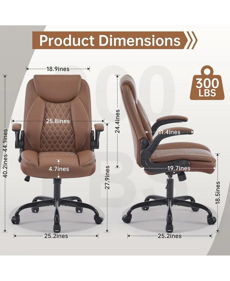 Boyel Living Ergonomic Leather Office Chair with Flip-Up Armrests, Lumbar Support, Swivel & Rocking – Home Desk
