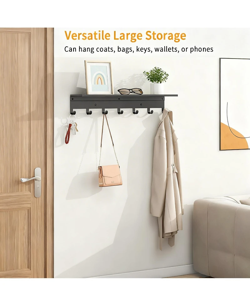 Yigii 7-Hook Wall Coat Rack with Storage Shelf