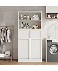 gaomon Tall Freestanding Bathroom Cabinet, 51" H, Doors & 2 Drawers, Organizer for Bathroom, Living Room, Kitchen & Pantry, White