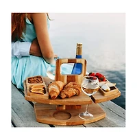 gaomon Portable Wooden Picnic Table for Outdoor Use – Removable Wine Glass Holder – Snack Serving Tray – Carrying Handle for Easy Transport Wood