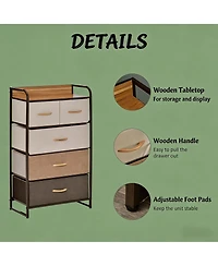 Rainsken 5-Drawer Dresser, Fabric Chest of Drawers, 4-Tier Storage Organizer with Foldable Drawers and Open Shelves for Bedroom and Living Room