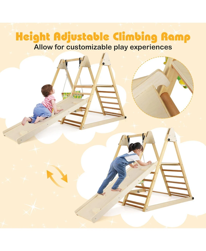 Mecale 4-in-1 Indoor Jungle Gym with Baby Swing and Climbing Ramp for Toddlers