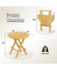 Clihome 20" Folding Teak Wood Octagon Coffee Table with X-Legs & Slatted Top