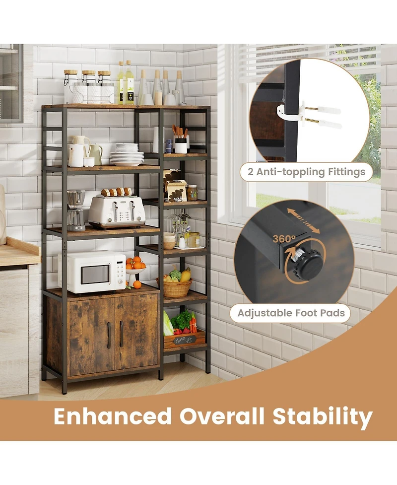 Sugift Double Wide 8-Tier Bookshelf with 2-Door Cabinet for Living Room Home Office-Rustic