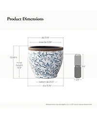 LuxenHome Floral Ceramic Planter, 15.16" Round, Indoor & Outdoor Garden Pot