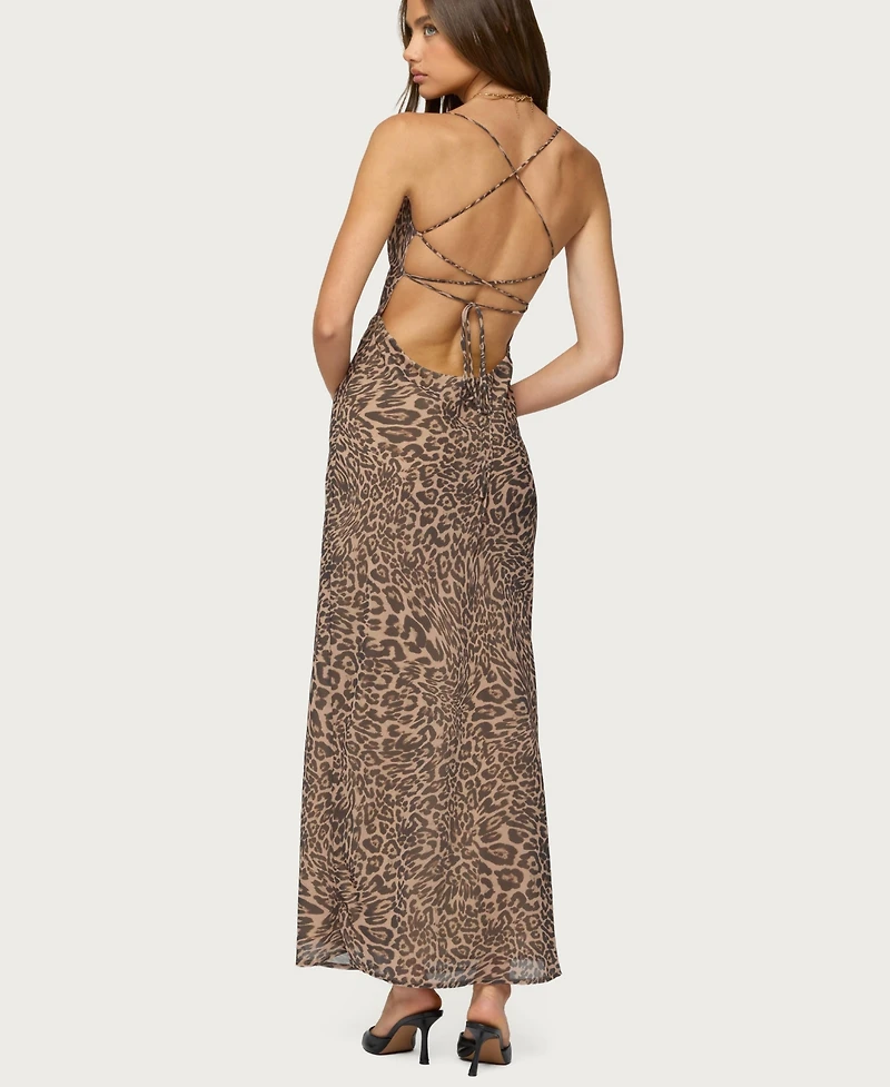 Edikted Women's Ayanah Leopard Printed Backless Maxi Dress