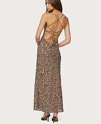 Edikted Women's Ayanah Leopard Printed Backless Maxi Dress