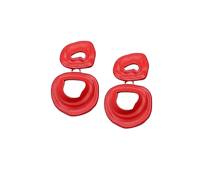 Sohi Women's Red Circular Hollow Drop Earrings
