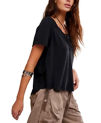 Free People Women's Heirloom Short-Sleeve Henley Top