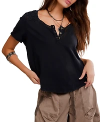 Free People Women's Heirloom Short-Sleeve Henley Top