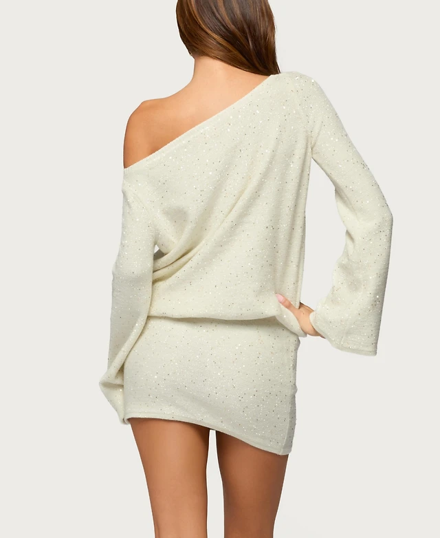 open lace back dress Ivee Off Shoulder Long Sleeve Mini Dress | Cream | Womens