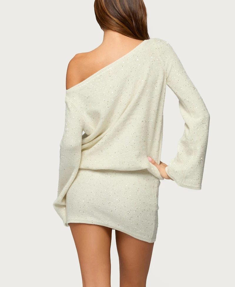 Edikted Women's Off Shoulder Sequin Knit Mini Dress