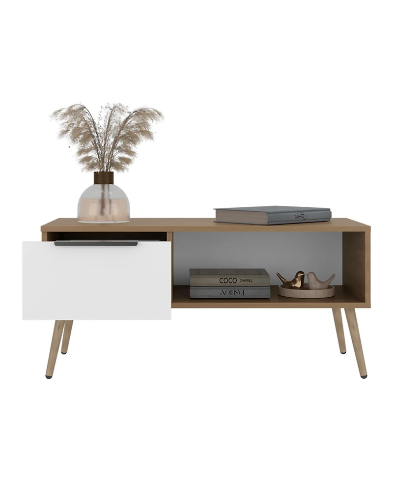 Fm Furniture Scandinavian Style Coffee Table with Storage Drawer and Open Shelf